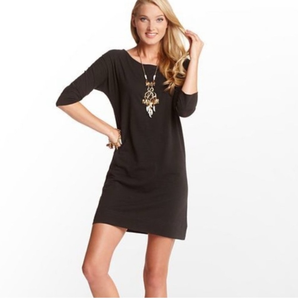 Lilly Pulitzer Cassie 100% Pima slub cotton 3/4 sleeve little black dress size S
